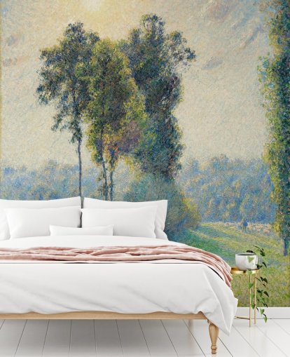 fine art wallpaper mural called Landscape at Saint-Charles, Near Gisors, Sunset by Camille Pissarro