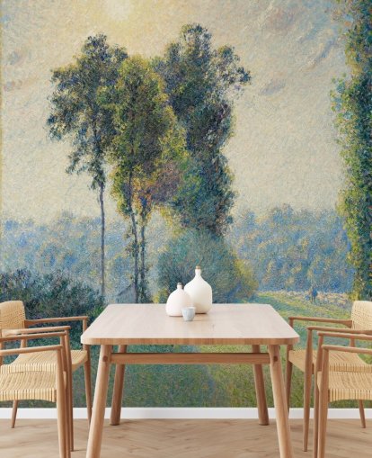 mural de papel pintado de bellas artes llamado Paisaje en Saint-Charles, cerca de Gisors, puesta de sol de Camille Pissarro