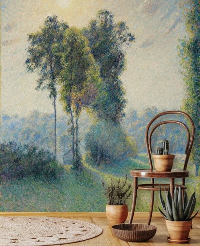 mural de papel de parede de belas artes chamado Landscape at Saint-Charles, Near Gisors, Sunset de Camille Pissarro