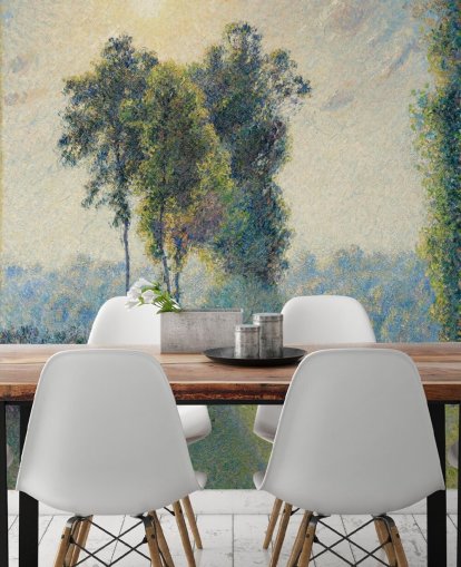 fine art wallpaper mural called Landscape at Saint-Charles, Near Gisors, Sunset by Camille Pissarro