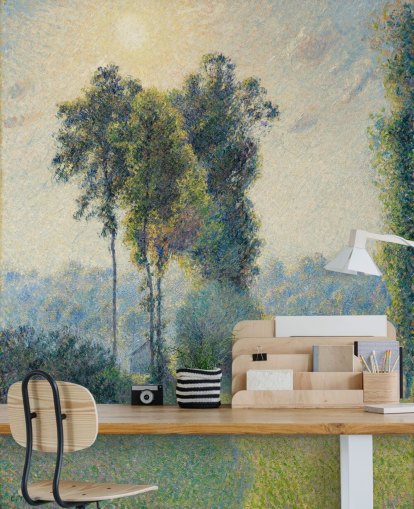 mural de papel pintado de bellas artes llamado Paisaje en Saint-Charles, cerca de Gisors, puesta de sol de Camille Pissarro mural de papel pintado de bellas artes llamado Paisaje en Saint-Charles, cerca de Gisors, puesta de sol de Camille Pissarro