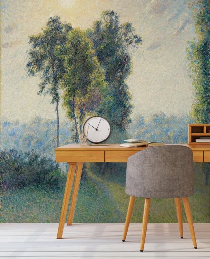 mural de papel de parede de belas artes chamado Landscape at Saint-Charles, Near Gisors, Sunset de Camille Pissarro mural de papel de parede de belas artes chamado Landscape at Saint-Charles, Near Gisors, Sunset de Camille Pissarro