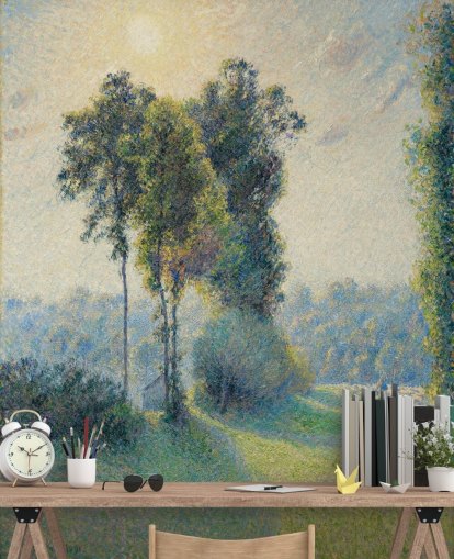 fine art wallpaper mural called Landscape at Saint-Charles, Near Gisors, Sunset by Camille Pissarro