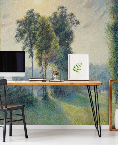fine art wallpaper mural called Landscape at Saint-Charles, Near Gisors, Sunset by Camille Pissarro fine art wallpaper mural called Landscape at Saint-Charles, Near Gisors, Sunset by Camille Pissarro