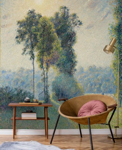 mural de papel pintado de bellas artes llamado Paisaje en Saint-Charles, cerca de Gisors, puesta de sol de Camille Pissarro mural de papel pintado de bellas artes llamado Paisaje en Saint-Charles, cerca de Gisors, puesta de sol de Camille Pissarro