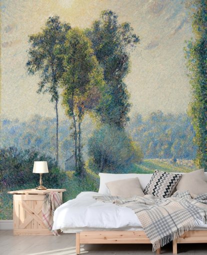 fine art wallpaper mural called Landscape at Saint-Charles, Near Gisors, Sunset by Camille Pissarro