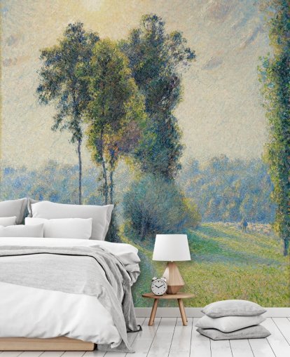mural de papel pintado de bellas artes llamado Paisaje en Saint-Charles, cerca de Gisors, puesta de sol de Camille Pissarro