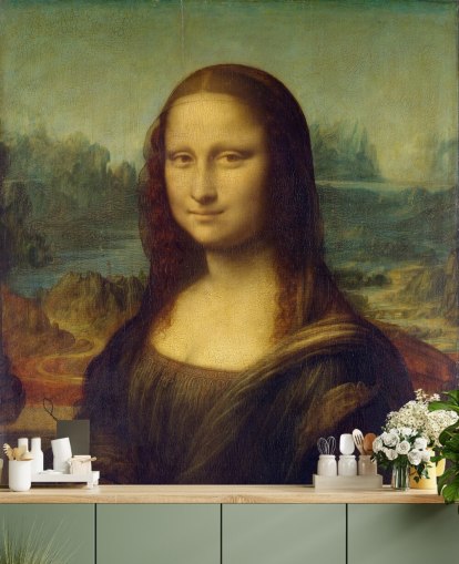 fine art wallpaper mural called Mona Lisa by Leonardo Da Vinci for bedrooms, home offices and hallways