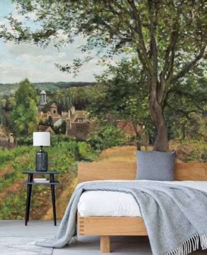 kunsttapet veggmaleri kalt Orchards at Louveciennes av Camille Pissarro for soverom og stuer