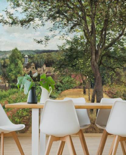 kunsttapet vægmaleri kaldet Orchards at Louveciennes af Camille Pissarro til soveværelser og stuer