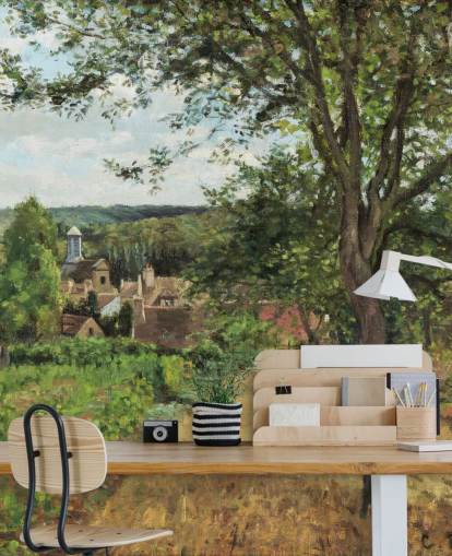 Kunsttapete mit dem Titel Orchards at Louveciennes von Camille Pissarro für Schlafzimmer und Wohnzimmer Kunsttapete mit dem Titel Orchards at Louveciennes von Camille Pissarro für Schlafzimmer und Wohnzimmer