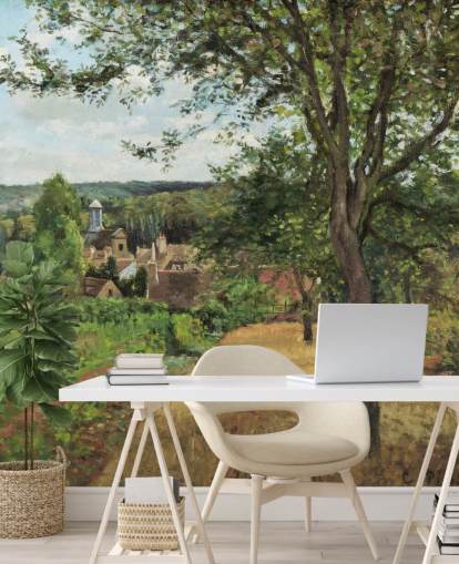 Kunsttapete mit dem Titel Orchards at Louveciennes von Camille Pissarro für Schlafzimmer und Wohnzimmer