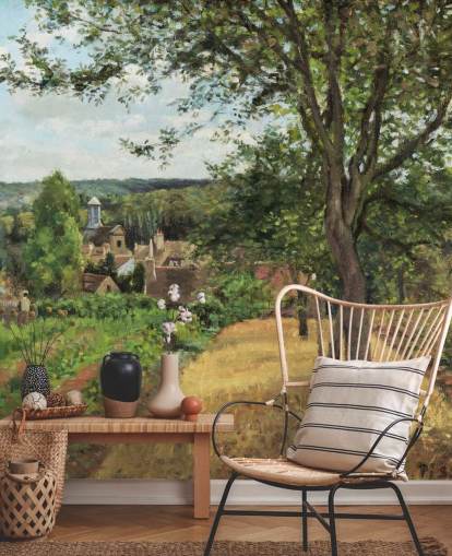 Kunsttapete mit dem Titel Orchards at Louveciennes von Camille Pissarro für Schlafzimmer und Wohnzimmer