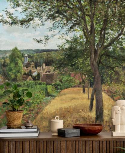 carta da parati fine art chiamata Orchards at Louveciennes di Camille Pissarro per camere da letto e salotti