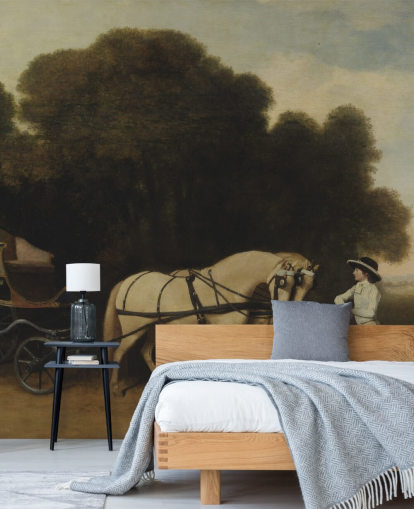 fine art wallpaper mural Phaeton with a Pair of Cream Ponies and a Stable-Lad by George Stubbs