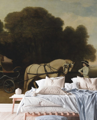 carta da parati fine art Phaeton con un paio di pony color crema e un ragazzo di stalla di George Stubbs carta da parati fine art Phaeton con un paio di pony color crema e un ragazzo di stalla di George Stubbs