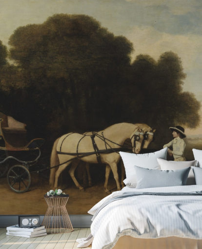 kunstveggmaleri Phaeton med et par kremponnier og en stable-lad av George Stubbs kunstveggmaleri Phaeton med et par kremponnier og en stable-lad av George Stubbs