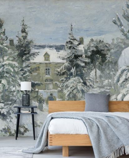 fine art wallpaper mural called Piette's House at Montfoucault by Camille Pissarro