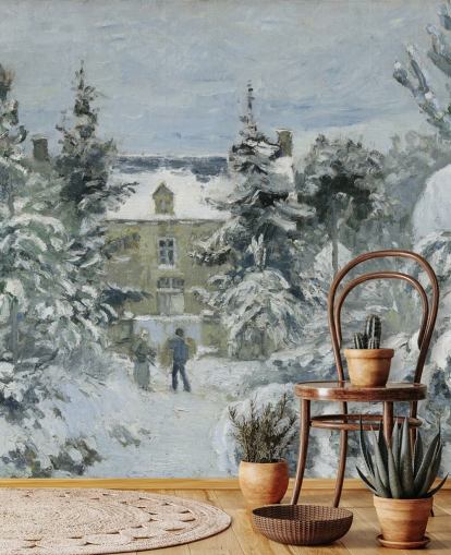 carta da parati fine art chiamata La casa di Piette a Montfoucault di Camille Pissarro