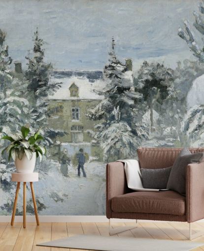 fine art wallpaper mural called Piette's House at Montfoucault by Camille Pissarro fine art wallpaper mural called Piette's House at Montfoucault by Camille Pissarro