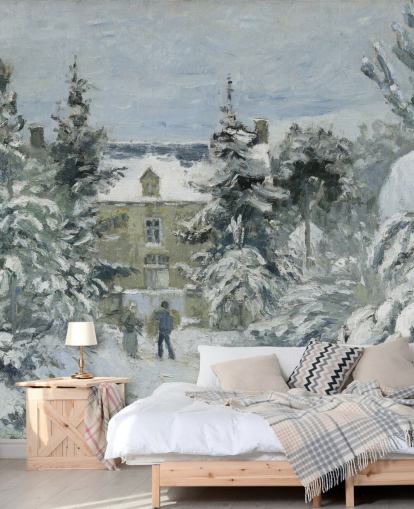 fine art wallpaper mural called Piette's House at Montfoucault by Camille Pissarro fine art wallpaper mural called Piette's House at Montfoucault by Camille Pissarro