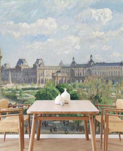 mural de papel pintado de bellas artes llamado Place du Carrousel de Camille Pissarro para dormitorios y salones