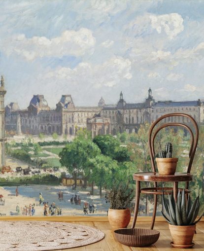 konsttapet väggmålning som heter Place du Carrousel av Camille Pissarro för sovrum och lounger