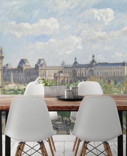 konsttapet väggmålning som heter Place du Carrousel av Camille Pissarro för sovrum och lounger konsttapet väggmålning som heter Place du Carrousel av Camille Pissarro för sovrum och lounger
