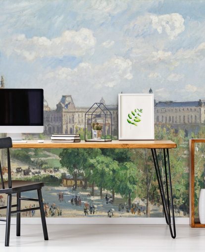 Kunsttapete mit dem Titel Place du Carrousel von Camille Pissarro für Schlafzimmer und Wohnzimmer