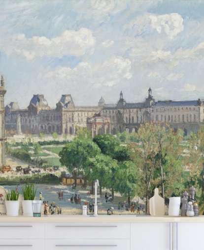 fine art wallpaper mural called Place du Carrousel by Camille Pissarro for bedrooms and lounges