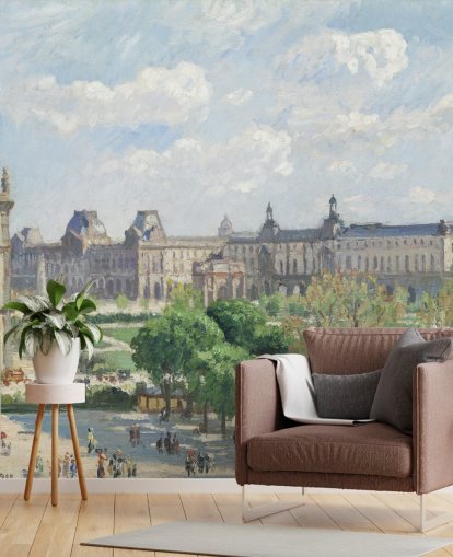 fine art behangmuurschildering genaamd Place du Carrousel van Camille Pissarro voor slaapkamers en lounges fine art behangmuurschildering genaamd Place du Carrousel van Camille Pissarro voor slaapkamers en lounges