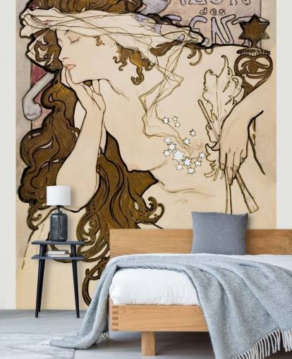 fine art wallpaper mural called Salon des Cent by Alphonse Mucha for bedrooms, bathrooms and living rooms