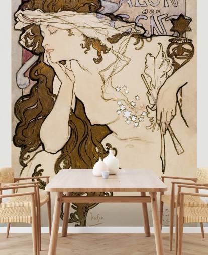 fine art wallpaper mural called Salon des Cent by Alphonse Mucha for bedrooms, bathrooms and living rooms