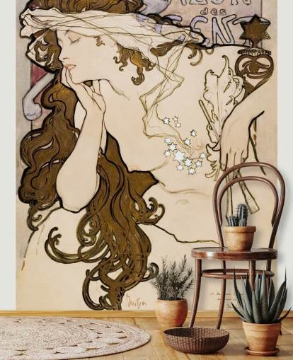 Kunsttapete namens Salon des Cent von Alphonse Mucha für Schlafzimmer, Badezimmer und Wohnzimmer Kunsttapete namens Salon des Cent von Alphonse Mucha für Schlafzimmer, Badezimmer und Wohnzimmer