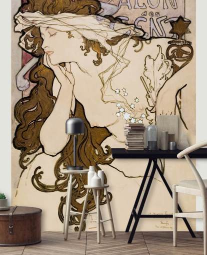 Kunsttapete namens Salon des Cent von Alphonse Mucha für Schlafzimmer, Badezimmer und Wohnzimmer Kunsttapete namens Salon des Cent von Alphonse Mucha für Schlafzimmer, Badezimmer und Wohnzimmer