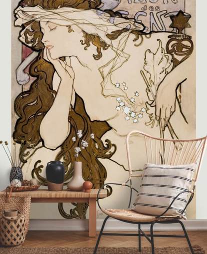 fine art wallpaper mural called Salon des Cent by Alphonse Mucha for bedrooms, bathrooms and living rooms