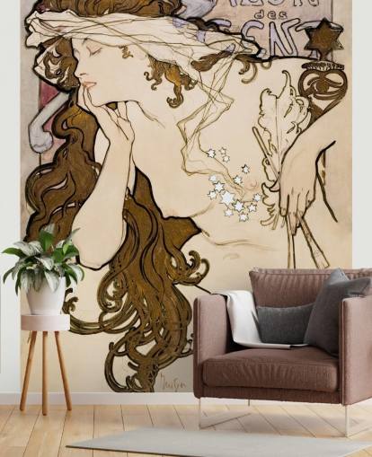 fine art wallpaper mural called Salon des Cent by Alphonse Mucha for bedrooms, bathrooms and living rooms