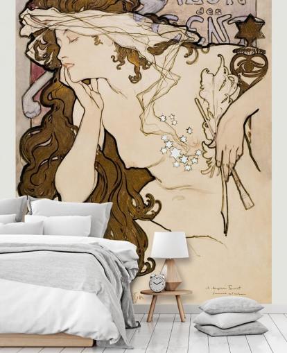konsttapet väggmålning kallad Salon des Cent av Alphonse Mucha för sovrum, badrum och vardagsrum