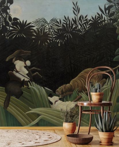 fine art wall mural called Scout Attacked by a Tiger by Henri Rousseau