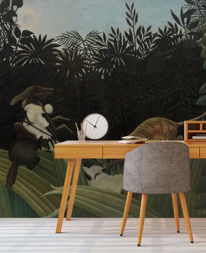 fine art wall mural called Scout Attacked by a Tiger by Henri Rousseau fine art wall mural called Scout Attacked by a Tiger by Henri Rousseau
