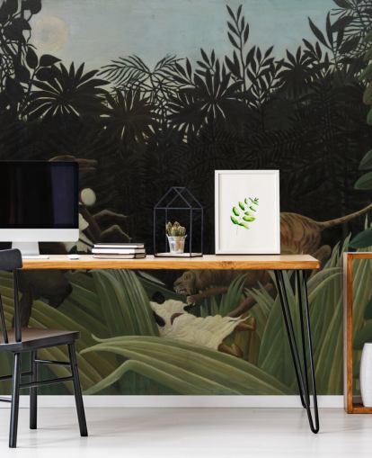 murale d'arte chiamato Scout Attacked by a Tiger di Henri Rousseau murale d'arte chiamato Scout Attacked by a Tiger di Henri Rousseau