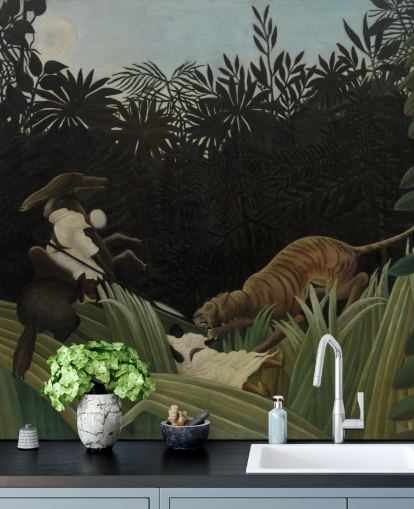 fine art wall mural called Scout Attacked by a Tiger by Henri Rousseau