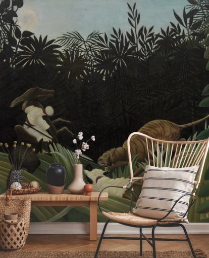 mural de pared de bellas artes llamado Scout Atacado por un tigre de Henri Rousseau