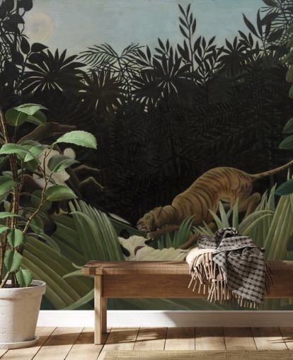 fine art wall mural called Scout Attacked by a Tiger by Henri Rousseau