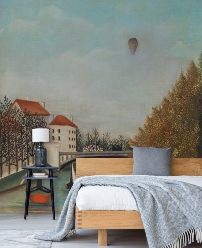 fine art wallpaper called Study for View of the Pont de Sevres by Rousseau for bedrooms and living rooms