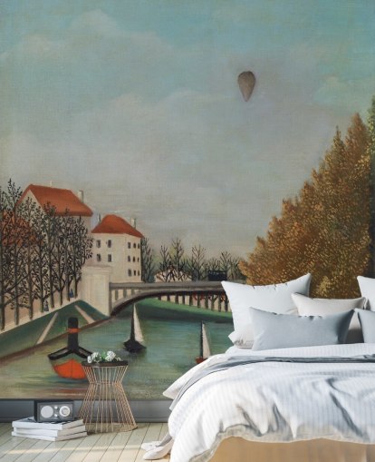 fine art wallpaper called Study for View of the Pont de Sevres by Rousseau for bedrooms and living rooms