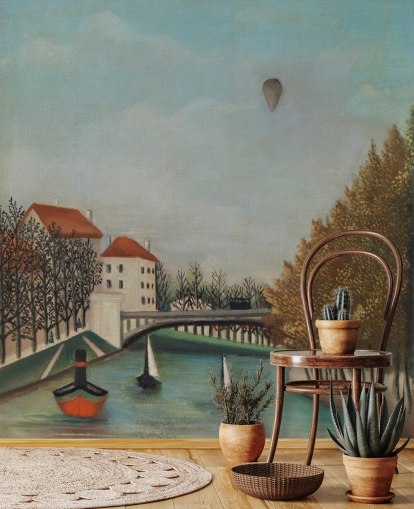 fine art wallpaper called Study for View of the Pont de Sevres by Rousseau for bedrooms and living rooms
