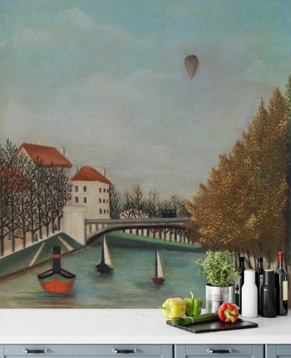 fine art wallpaper called Study for View of the Pont de Sevres by Rousseau for bedrooms and living rooms