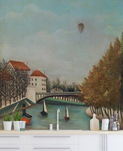 papel de parede de belas artes chamado Study for View of the Pont de Sevres, de Rousseau, para quartos e salas de estar papel de parede de belas artes chamado Study for View of the Pont de Sevres, de Rousseau, para quartos e salas de estar