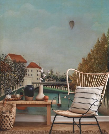 carta da parati d'arte chiamata Studio per la vista del Pont de Sevres di Rousseau per camere da letto e salotti carta da parati d'arte chiamata Studio per la vista del Pont de Sevres di Rousseau per camere da letto e salotti